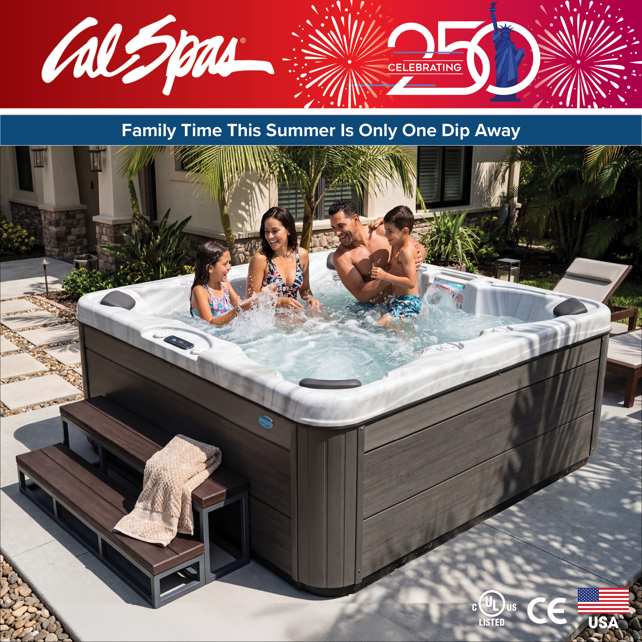 Calspas hot tub being used in a family setting - Perris